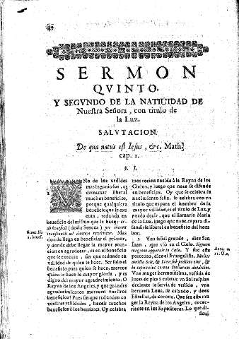 Sermon Qvinto y Segundo de la Natiuidad de Nuestra Señora, con titulo de Luz