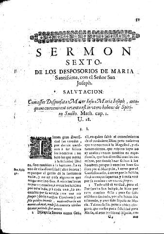 Sermon Sexto. De los Desposorios de Maria Santissima, con el Señor San Joseph