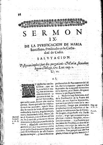 Sermon IX. De la Pvrificacion de Maria Santissima, Predicado en la Cathedral de Cadiz