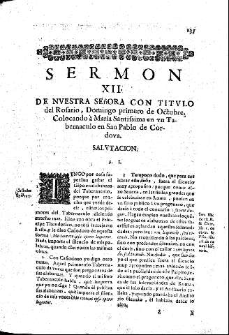 Sermon XII. De Nvestra Señora con titvlo de Rosario. Domingo primero de Octubre. Colocando a Maria Santissima en vn Tabernaculo en San Pablo de Cordova 