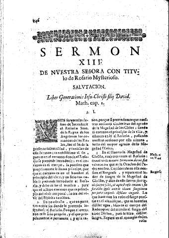 Sermon XIII. De Nuestra Señora con Titulo de Rosario Mysterioso