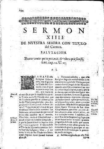 Sermon XIIII. De Nvestra Señora con Titulo del Carmen