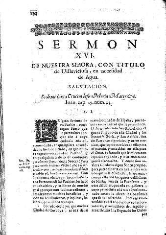 Sermon XVI. De Nuestra Señora, con Titulo de Uillaviciosa, en necesidad de Agua