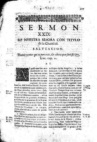 Sermon  XXIX. De Nvestra Señora con titvlo de la Charidad