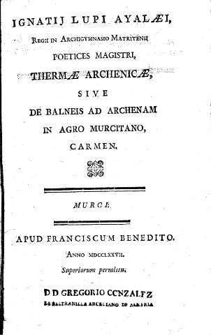Thermae archenicae, sive de balneis ad archenam in agro murcitano, carmen