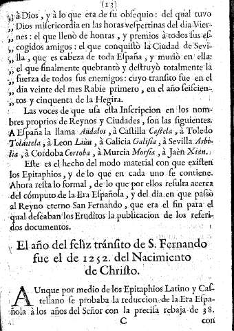 El año del feliz tránsito de S. Fernando fue el de 1252 del Nacimiento de Christo