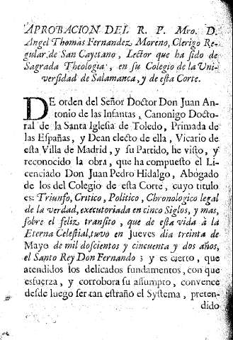 Aprobacion del R. P. D. Angel Thomas Fernandez Moreno
