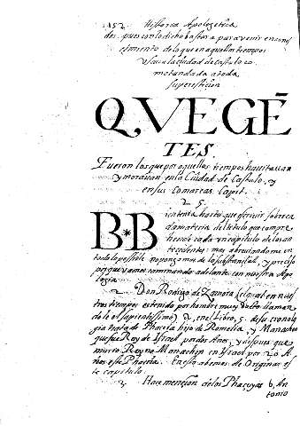 Qve gentes fveron los que por aquellos tiempos habitaron... Capit. 25
