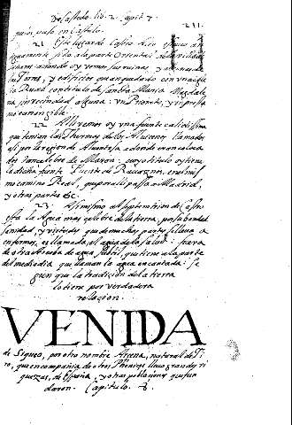 Venida de Siqueo, por otro nombre Arcena... Capit. 8