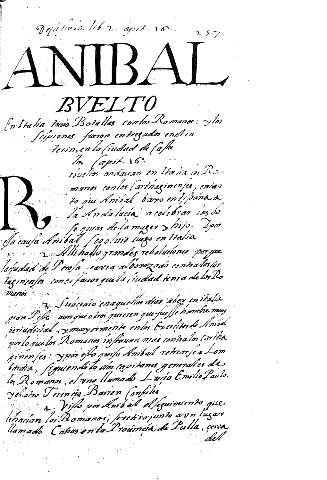 Anibal Bvelto en Italia tuvo Batallas con los Romanos. Capit. 16