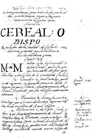 Cereal: Obispo que lo fue de la ciudad de Castulo. Capit. 33