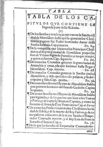 Tabla de los capitvlos qve contiene la segunda parte desta historia