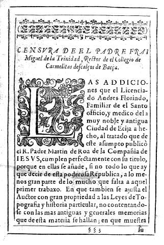 Censura de el Padre Frai Miguel de la Trinidad, Rector de el Collegio de Carmelitas descalços de Baeça