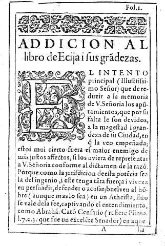 Addicion al libro de Ecija y sus grandezas.