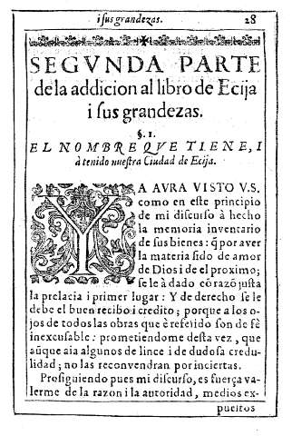 Segunda parte de la addicion al libro de Ecija i sus grandezas.