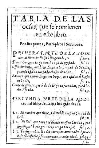 Tabla de las cosas que se contienen en este libro.