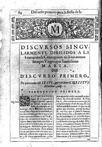 Discursos singularmente dirigidos a la Immaculada Concepcion de la no menos siempre Virgen, que Sanctissima MARIA.