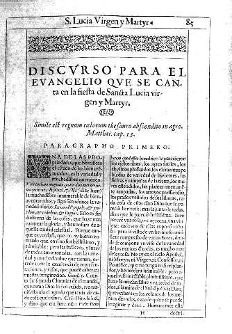 Discurso para el evangelio que se canta en la fiesta de Sancta Lucia Virgen y Martyr