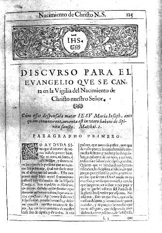 Discurso para el Evangelio que se canta en la Vigilia del Nacimiento de Christo nuestro Señor