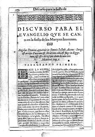 Discurso para el Evangelio que se canta en la fiesta de los Martyres Inocentes