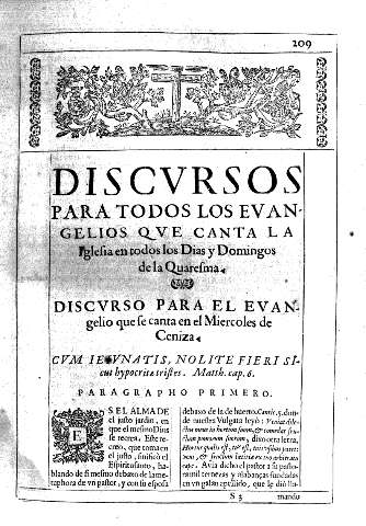 Discursos para todos los evangelios que canta la Iglesia en todos los Dias y Domingos de la Quaresma. Discurso para el Evangelio que se canta en el Miercoles de Ceniza