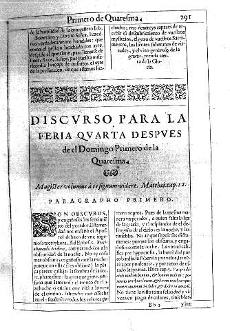 Discurso para la feria quarta despues de el Domingo Primero de la Quaresma