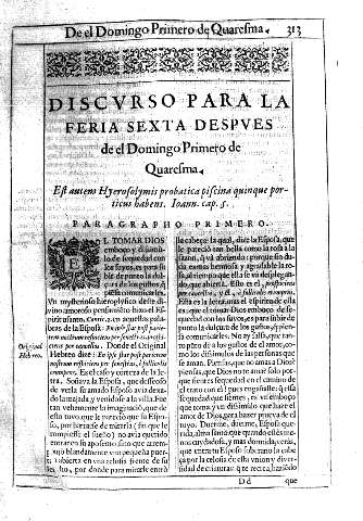 Discurso para la feria sexta despues de el Domingo Primero de Quaresma