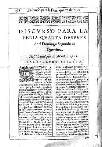 Discurso para la feria quarta despues de el Domingo Segundo de Quaresma