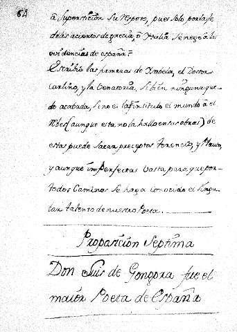 Proposicion Septima. Don Luis de Gongora fue el maior Poeta de España