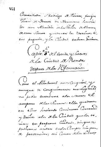 Capit. 4º del Estado y Sucesos dela Ciudad deRonda despues dela Reformacion