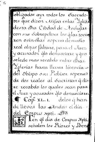 Cap.XL.I. delos q han de llevar las Andas eldia del Corpus Xpti