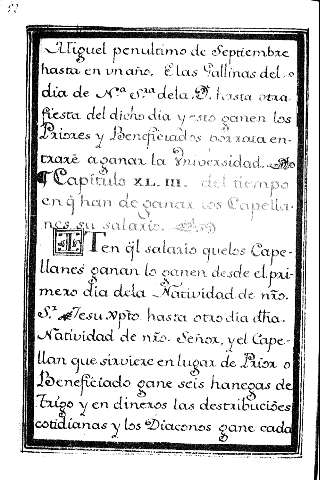Capitulo XL. III. del tiempo en q han de ganar los Capellanes su salario