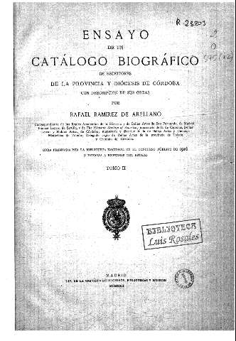 Ensayo de un catálogo biográfico de escritores de la Provincia y Diócesis de Córdoba. Tomo II