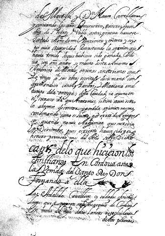 Cap 15 delo que hicieronlos christianos en Cordoua asta laVenida del Santo Rey Don Fernando a ella