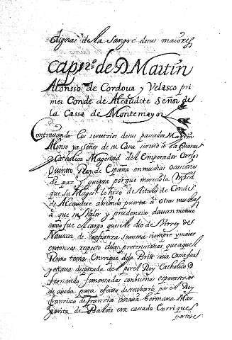 Cap 12 de D Martin Alonsso de Cordoua y Velasco primer Conde de Alcaudete Señor de la Cassa deMontemayor
