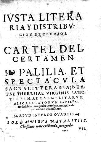 Iusta Literaria Distribucion de premios. Cartel del certamen. Palilia et Spectacula sacraliteraria ...