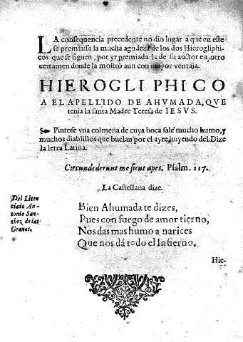 Hierogliphico a el apellido de ahumada, que tenia la Santa Madre Teresa de IESUS