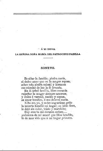 Á mi esposa la señora doña María del Patrocinio Padilla. Soneto