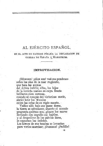 Al Ejército español, en el acto de hacerse pública la declaración de guerra de España á Marruecos. Improvisación