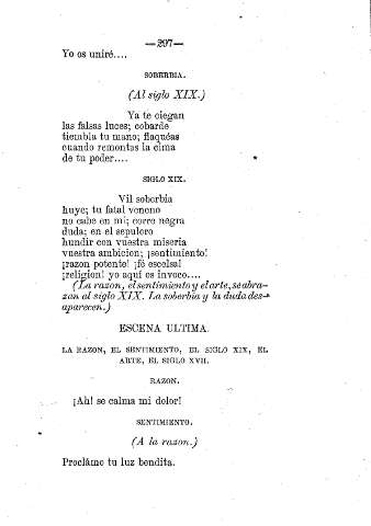 Escena última. La Razón, el Sentimiento, el Siglo XIX, el Arte, el Siglo XVIII