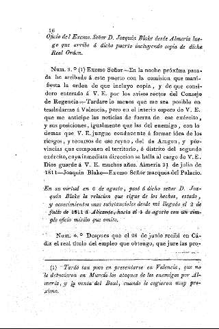 Oficio del Exmo. Señor D. Joaquín Blake desde Almería... - En su virtud en 6 de agosto, pasé a dicho señor D. Joaquín Blake la relación que sigue de los hechos 
