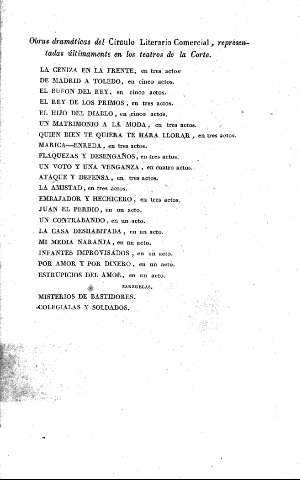 Obras dramáticas del Círculo Literario Comercial, representadas últimamente en los teatros de la Corte