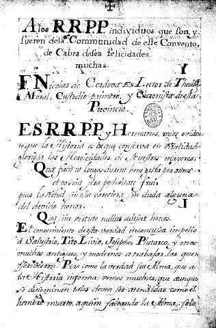 A los RR.P.P. individuos que fon y fuerene dela Communidad de efte Convento de Cabra  defea felicidades muchas