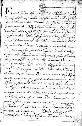 En el nombre dela Santifsima Trinidad para mayor alabanza ...