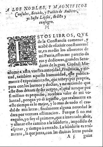 A los nobles y magnificos Consules, Senado, y Pueblo de Amberes, yo Iusto Lipsio, dedico y consagro