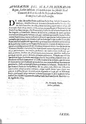 Aprobacion del M.R.P. Fr. Bernardo Reyno, lector jubilado ...