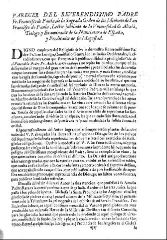 Parecer del Reverendissimo Padre Fr. Francisco de Paula, de la Sagrada Orden de los Minimos de San Francisco de Padua ...