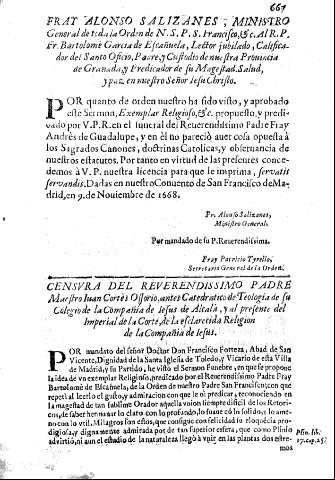 Fray Alonso Salizanes, Ministro General de toda la Orden de N.S.P.S. Francisco ... 