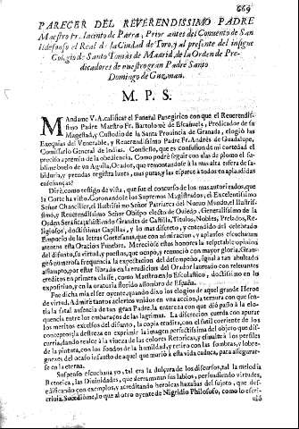 Parecer del Reverendissimo Padre Maestro Fr. Iacinto de Parra ...