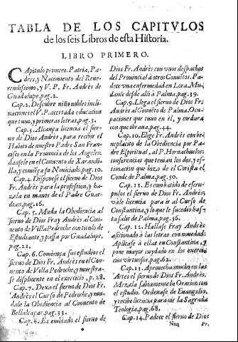 Tabla de los capitulos de los seis Libros de esta Historia
